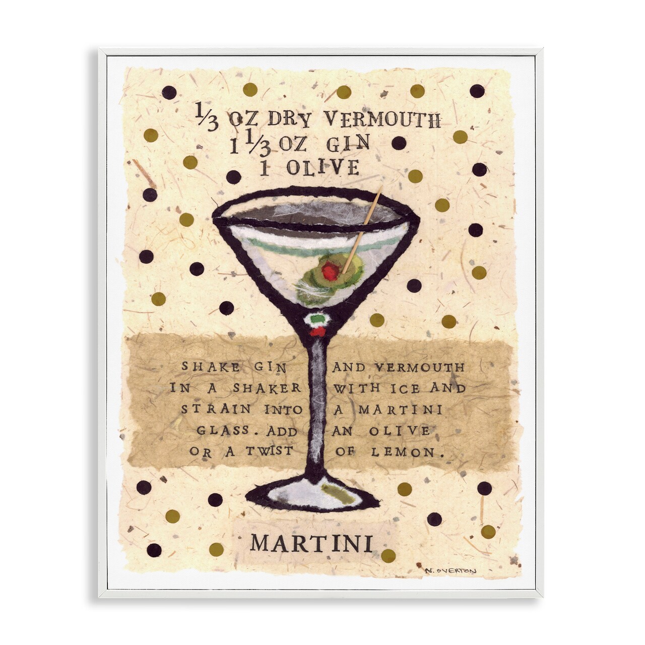 Stupell Industries Dotted Martini Recipe Framed Giclee, design by Nancy Overton